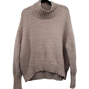 Taupe Popcorn Knit Mock Neck Oversized Sweater High Low Hem Cozy Soft Neutral XL